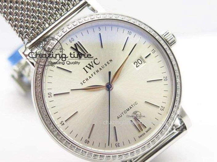 MIROTIME 1225 Portofino SCHAFFHAUSEN SS MKF 1:1 Best Edition Silver Dial Diamond On Mesh Bracelet A Lightweight 7339